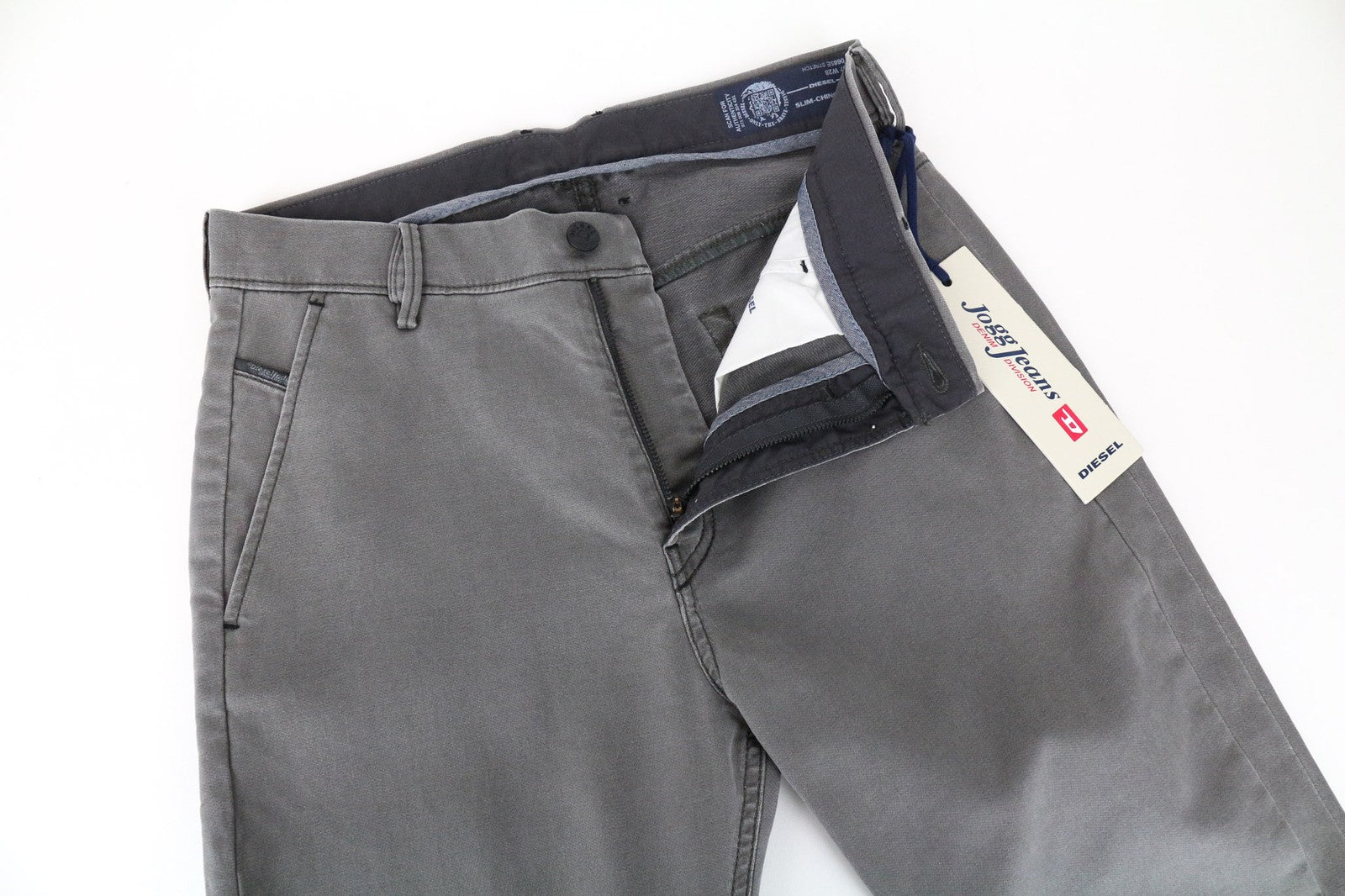 DIESEL Slim-Chino-M-NE 0685E vyriški džinsai W28 pilki sportiniai jogging džinsai su tampriu medvilniniu užtrauktuku 