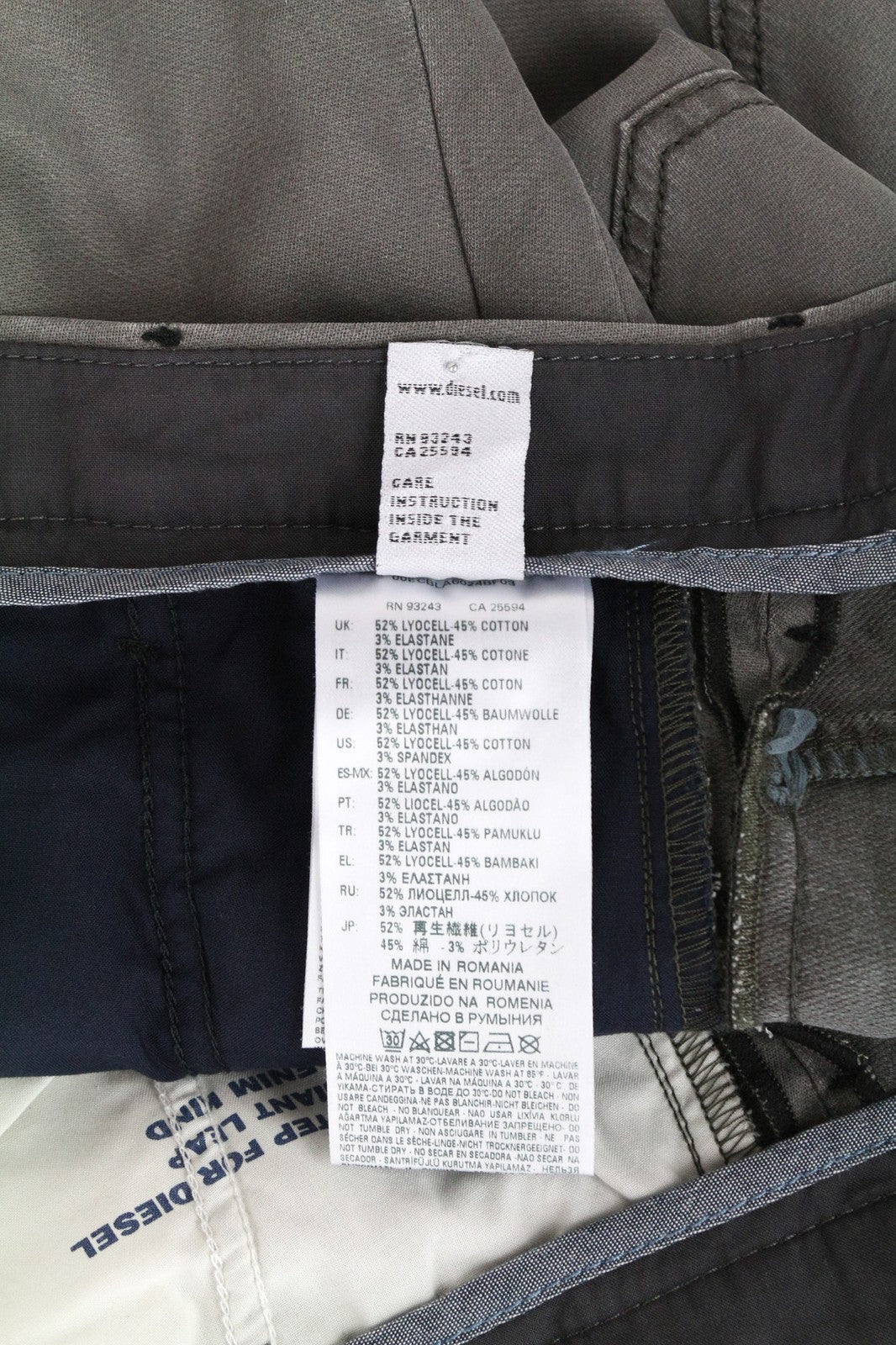 DIESEL Slim-Chino-M-NE 0685E vyriški džinsai W28 pilki sportiniai jogging džinsai su tampriu medvilniniu užtrauktuku 