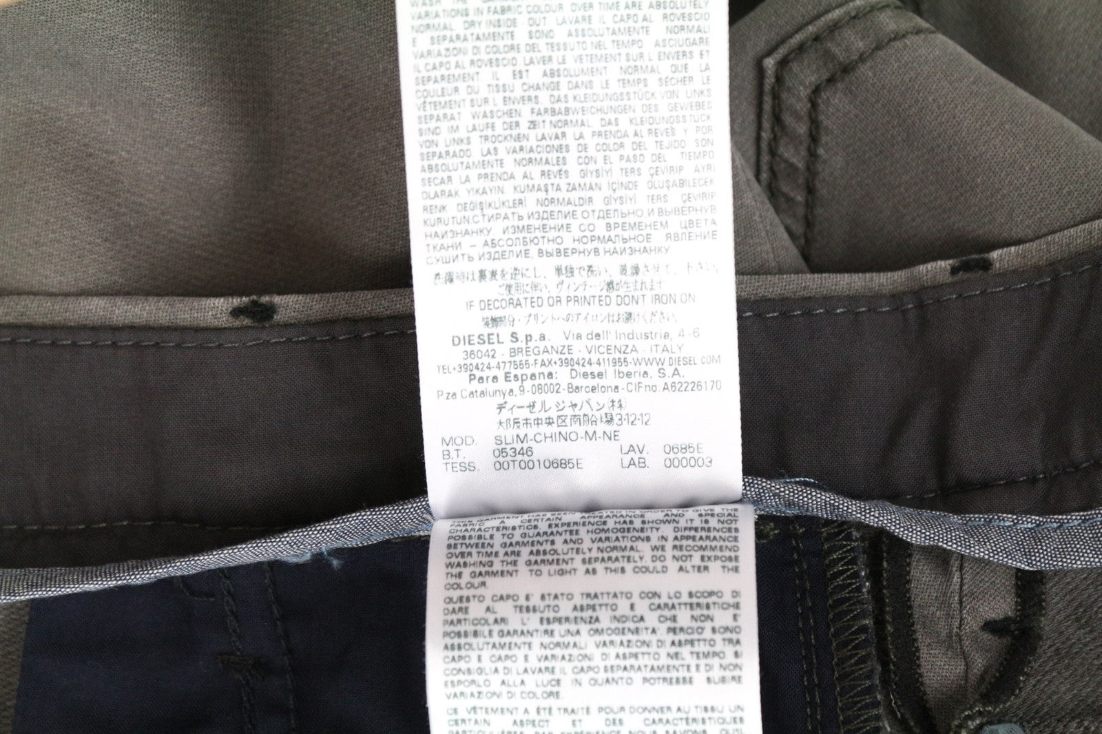 DIESEL Slim-Chino-M-NE 0685E vyriški džinsai W28 pilki sportiniai jogging džinsai su tampriu medvilniniu užtrauktuku 