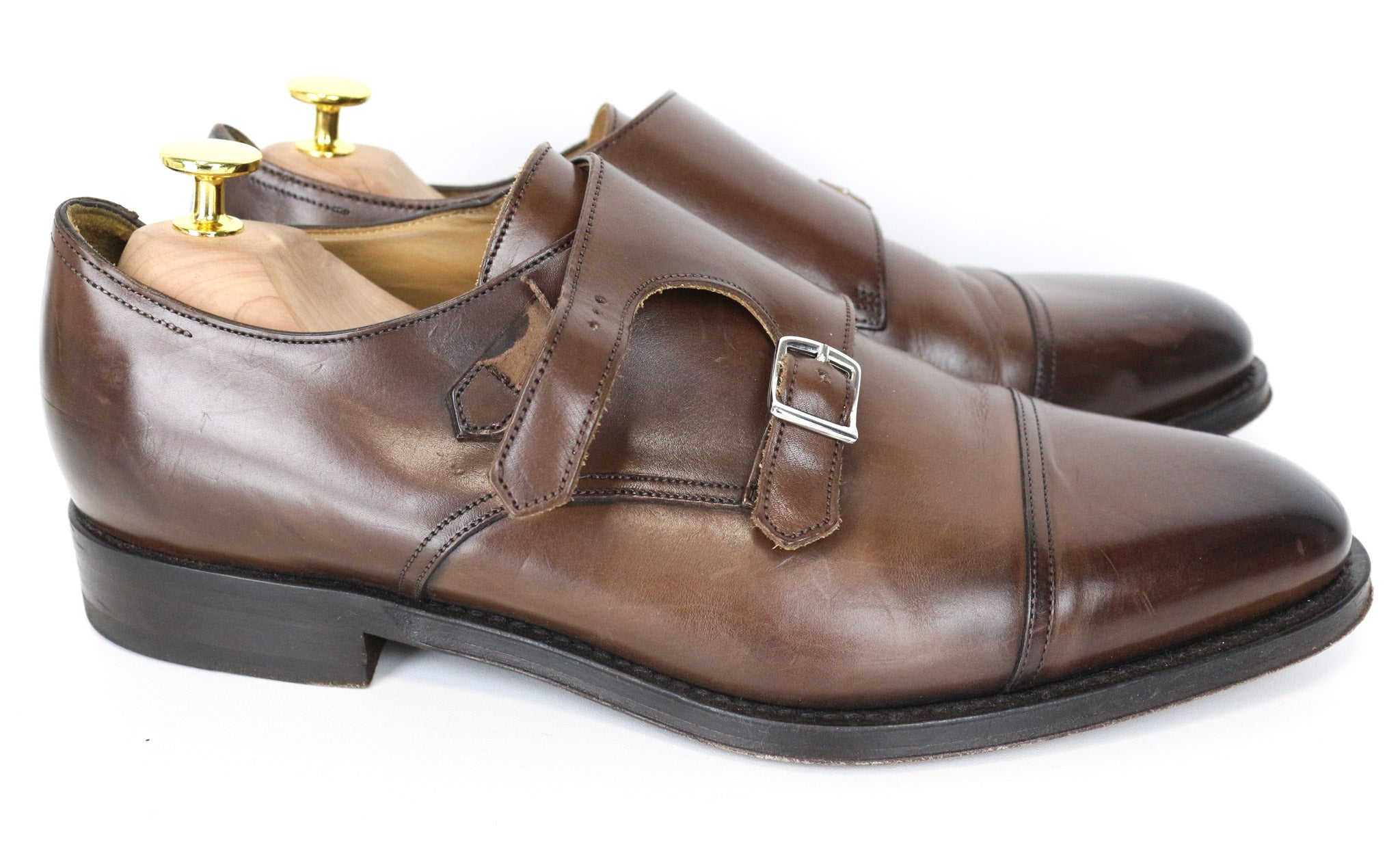 SUITSUPPLY Men's Formal Shoes EU42.5 Brown Leather Double-Buckle Dress Pair