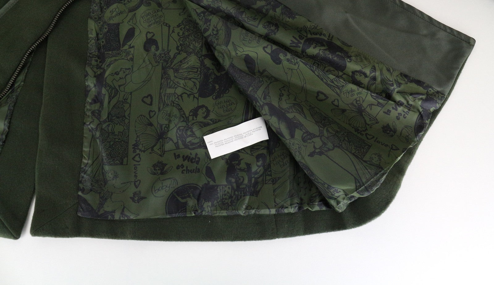 DESIGUAL Madrid moteriškas švarkas, 38 m., žalias, su diržu, vienaeilis, su užtrauktuku ir pamušalu. 