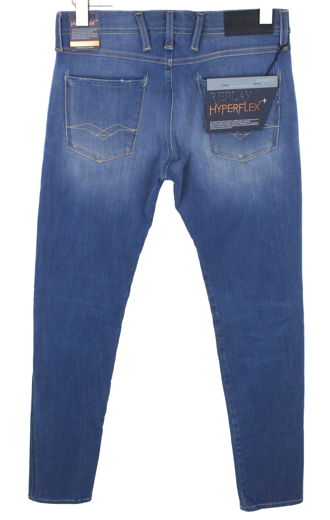 REPLAY Anbass vyriški džinsai W30/L34 mėlyni, prigludę, tamprūs, laisvalaikio, skalbti 
