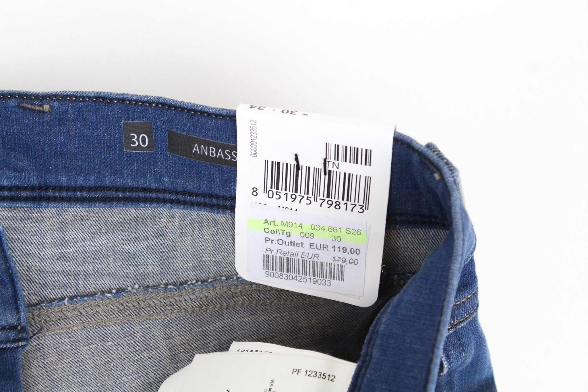 REPLAY Anbass vyriški džinsai W30/L34 mėlyni, prigludę, tamprūs, laisvalaikio, skalbti 