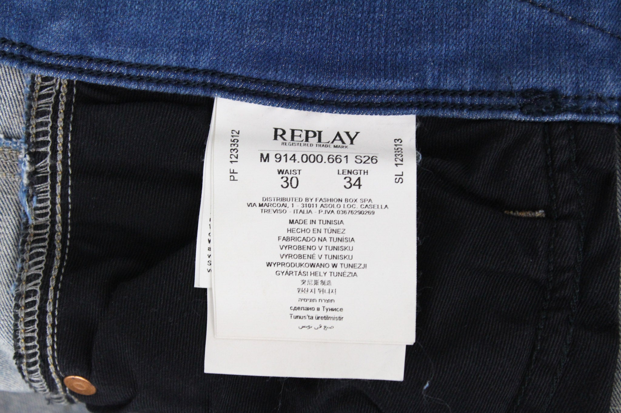 REPLAY Anbass vyriški džinsai W30/L34 mėlyni, prigludę, tamprūs, laisvalaikio, skalbti 