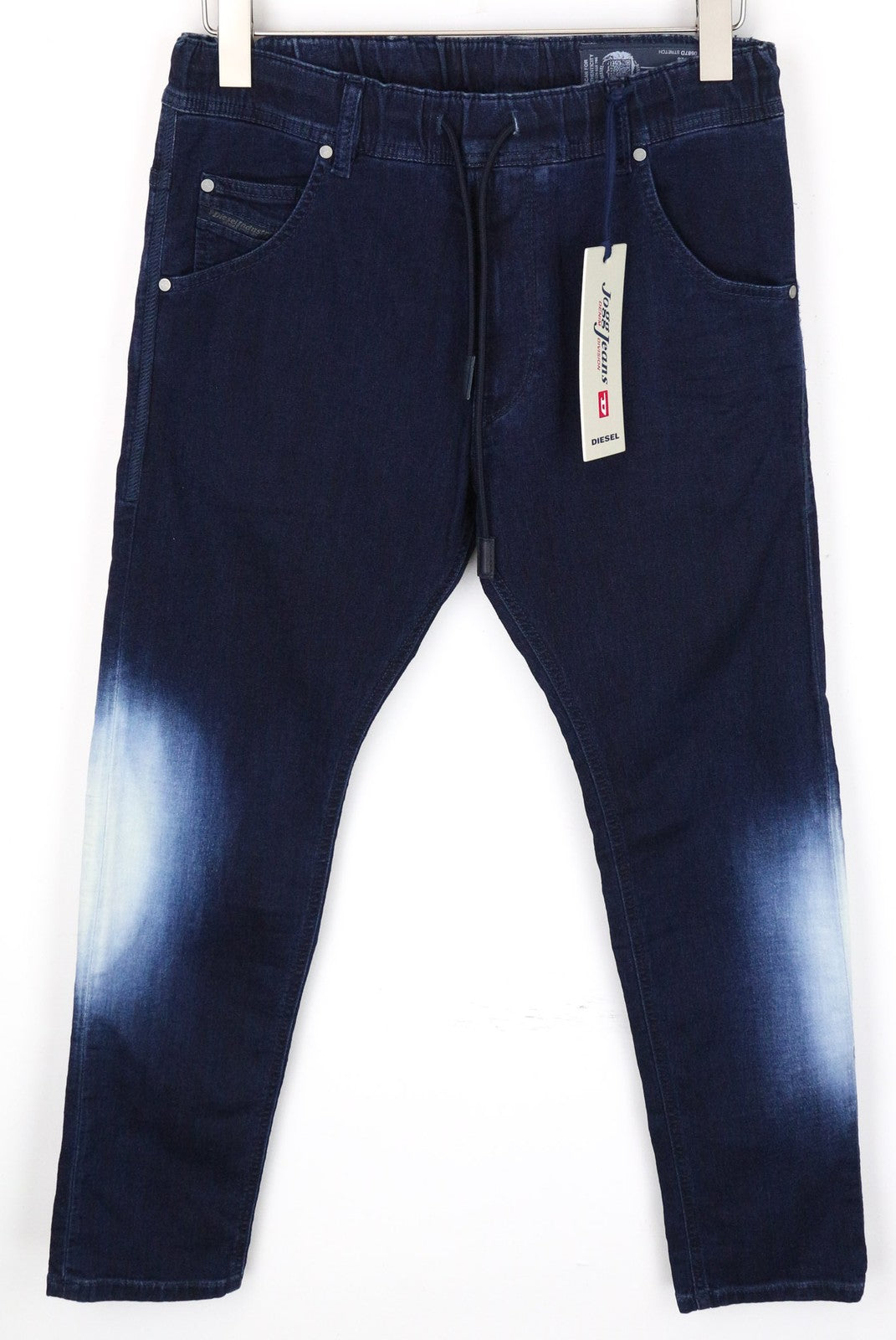 DIESEL Krooley-NE 0687D vyriški džinsai W28 mėlyni sportiniai Jogg Slim morkų spalvos medvilnės mišinio džinsai 