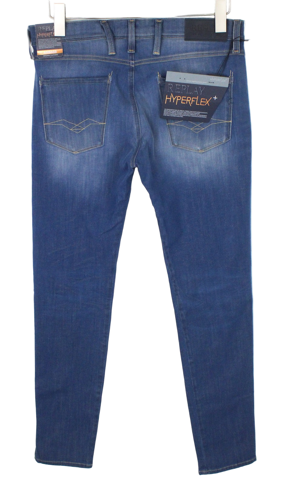 REPLAY Anbass vyriški džinsai W30/L34 mėlyni, prigludę, tamprūs, laisvalaikio stiliaus, išblukę 