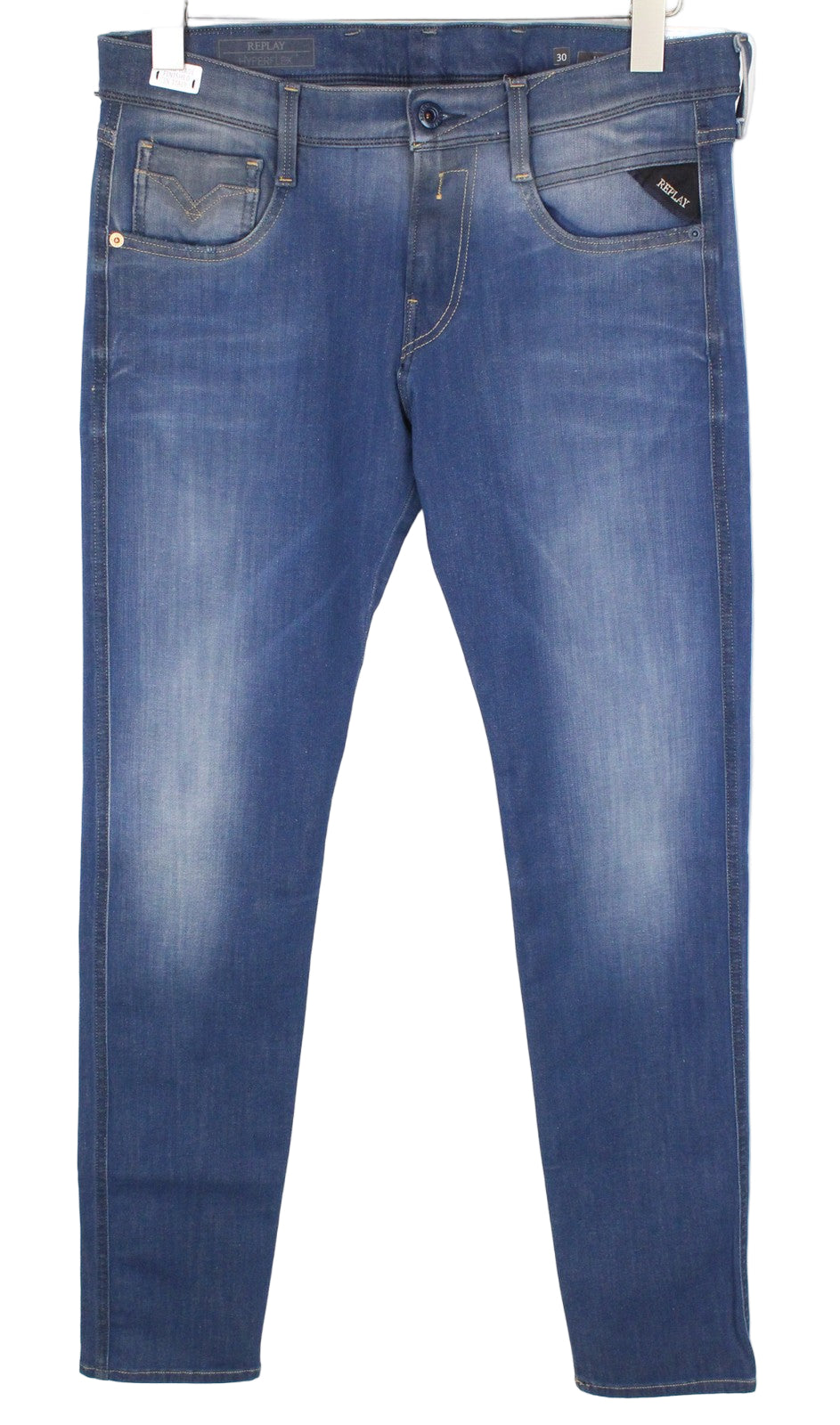 REPLAY Anbass vyriški džinsai W30/L34 mėlyni, prigludę, tamprūs, laisvalaikio stiliaus, išblukę 
