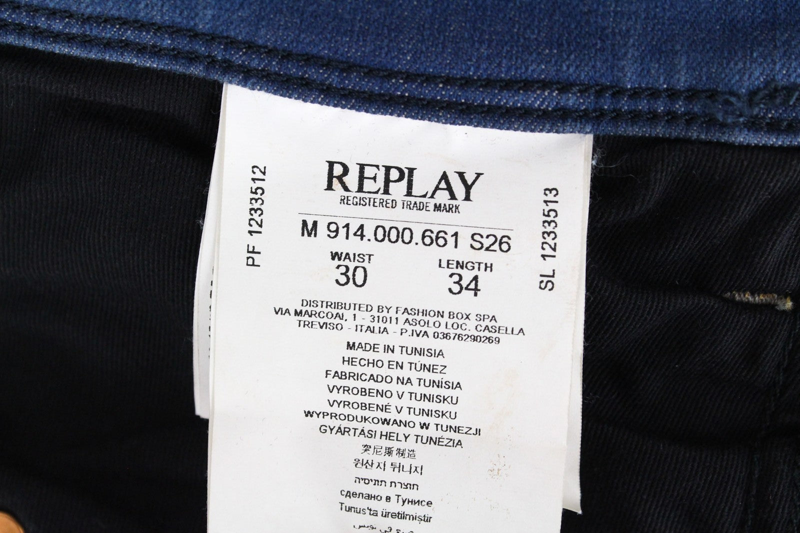 REPLAY Anbass vyriški džinsai W30/L34 mėlyni, prigludę, tamprūs, laisvalaikio stiliaus, išblukę 