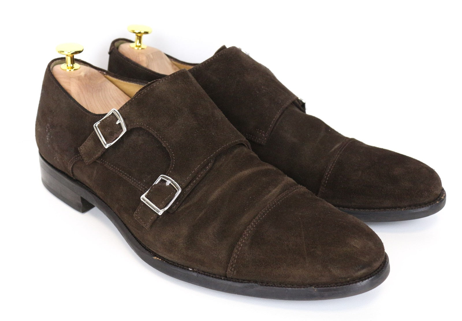 SUITSUPPLY vyriški formalūs batai, EU44, rudi, zomšiniai, su dviem sagtimis, žemakulniai, klasikiniai 