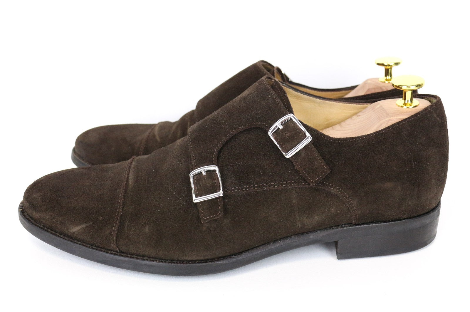 SUITSUPPLY vyriški formalūs batai, EU44, rudi, zomšiniai, su dviem sagtimis, žemakulniai, klasikiniai 