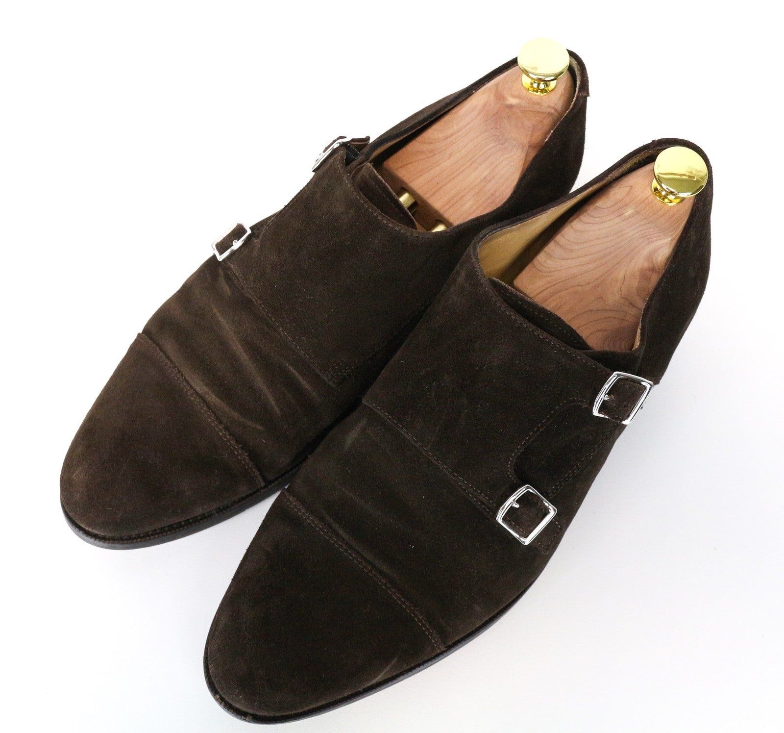 SUITSUPPLY vyriški formalūs batai, EU44, rudi, zomšiniai, su dviem sagtimis, žemakulniai, klasikiniai 