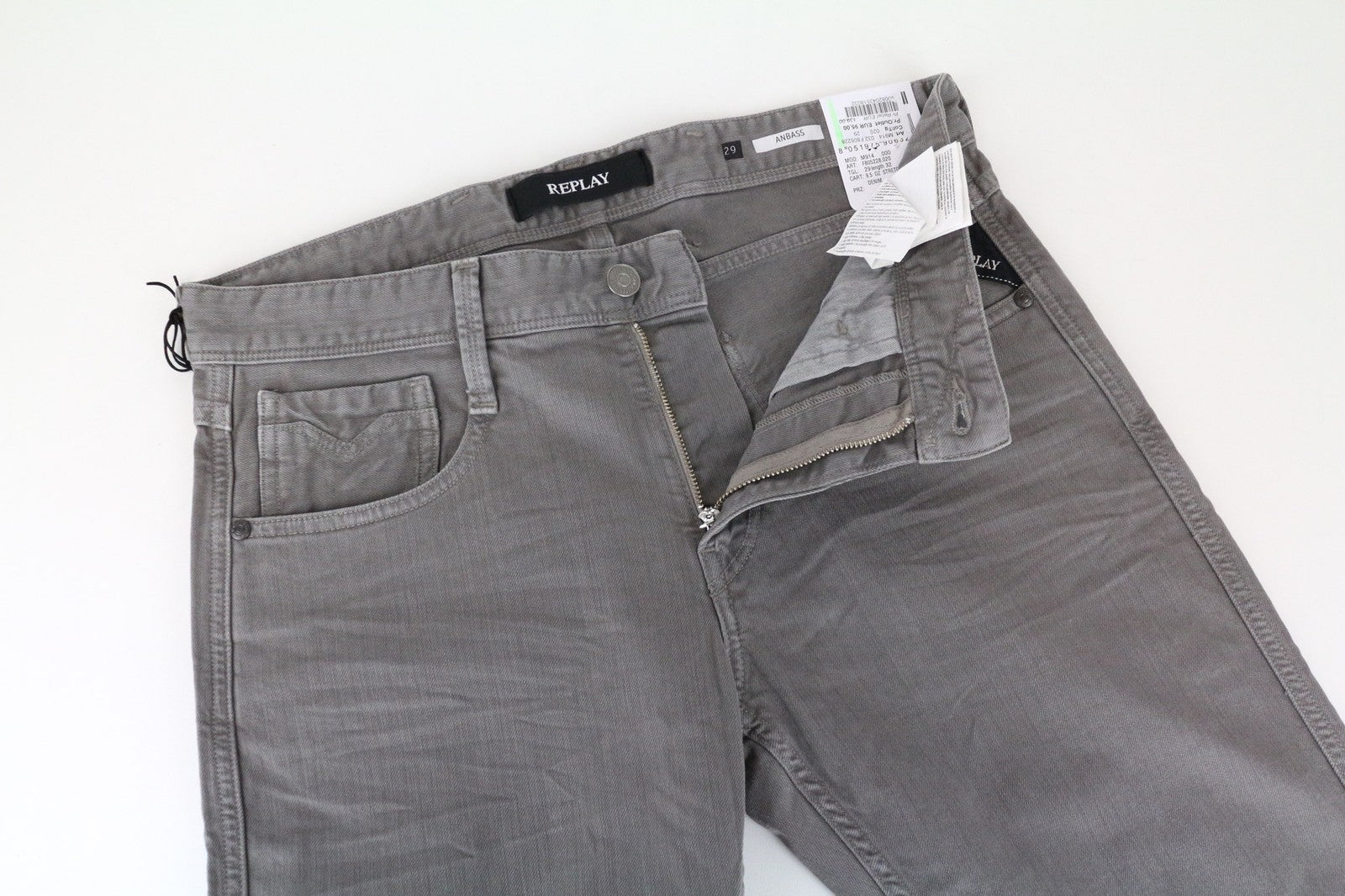 REPLAY Anbass vyriški džinsai W29/L32 pilki, ploni, tamprūs, laisvalaikio stiliaus, džinsiniai 