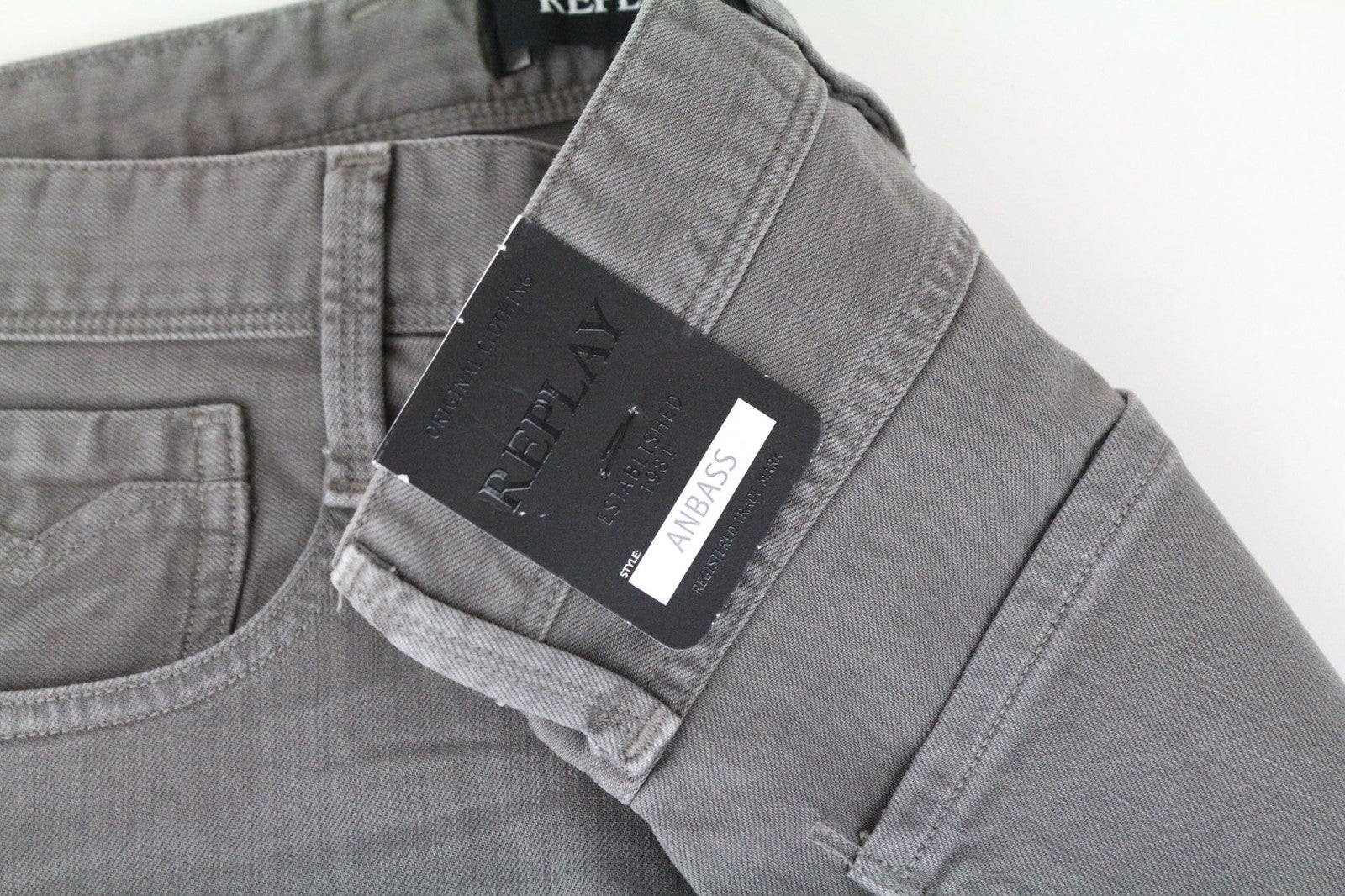 REPLAY Anbass vyriški džinsai W29/L32 pilki, ploni, tamprūs, laisvalaikio stiliaus, džinsiniai 