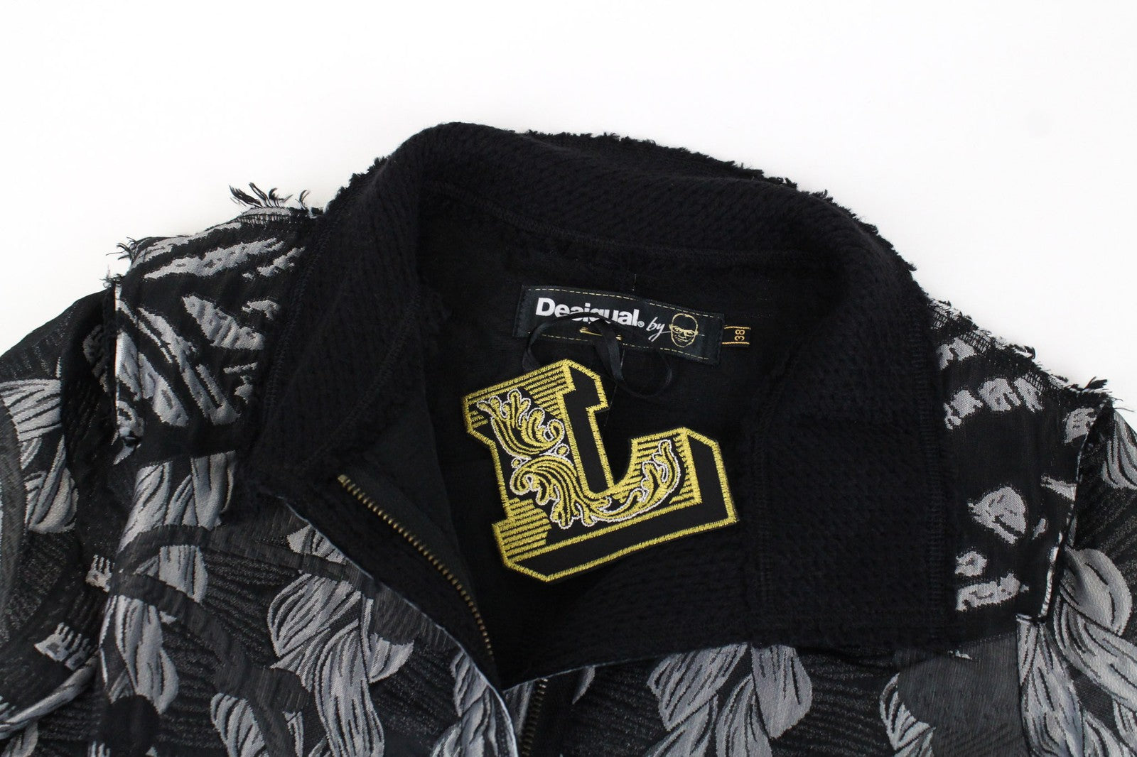 DESIGUAL moteriškas paltas, 38 pilki raštai, vienaeilis, ilgomis rankovėmis, laisvalaikio stiliaus 