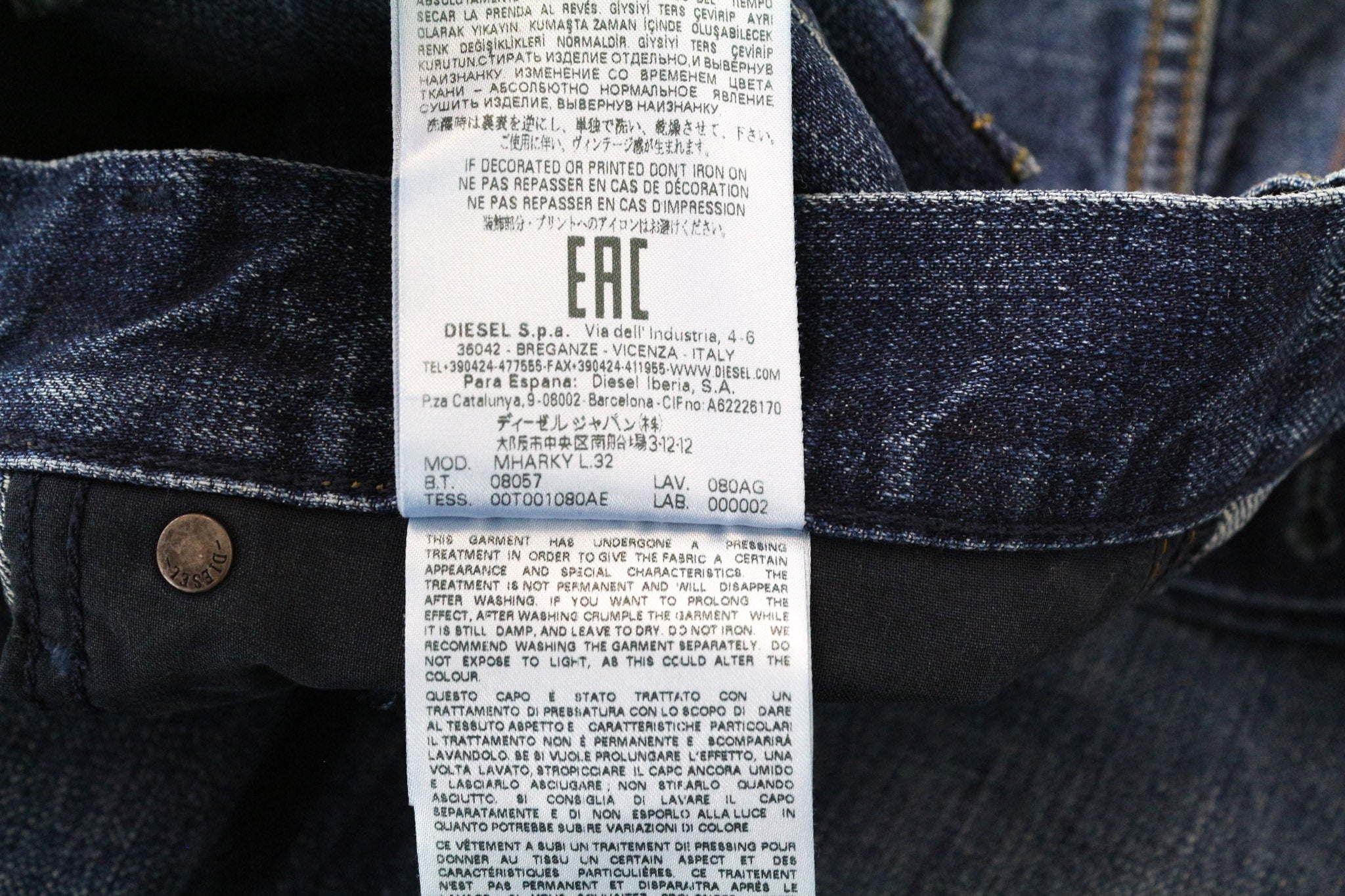 DIESEL Mharky 080AG vyriški džinsai W29/L32 Slim Skinny, dirbtinai sendinti, mėlyni, netempiami 