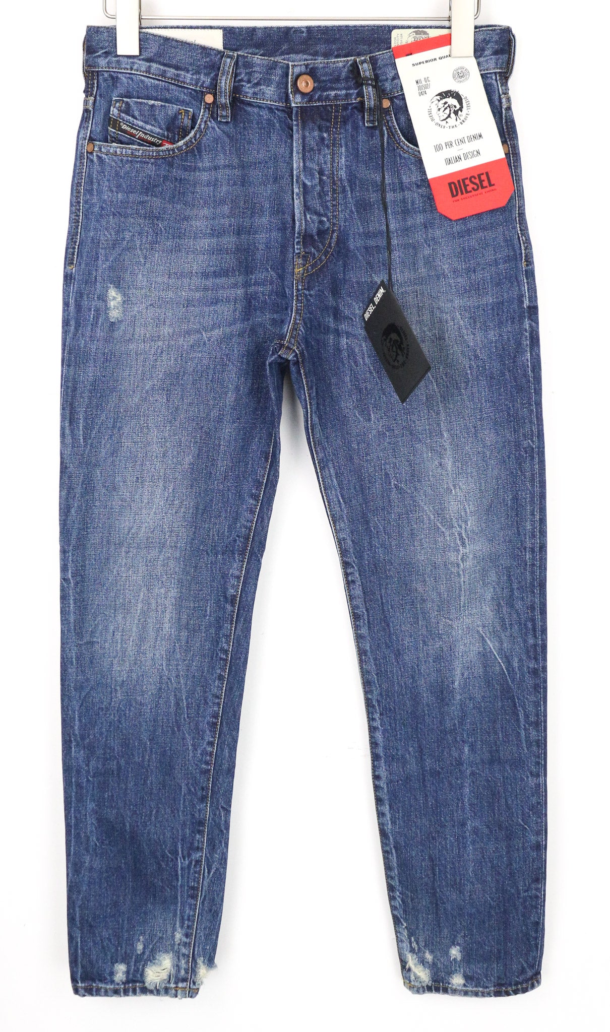DIESEL Mharky 080AG vyriški džinsai W29/L32 Slim Skinny, dirbtinai sendinti, mėlyni, netempiami 