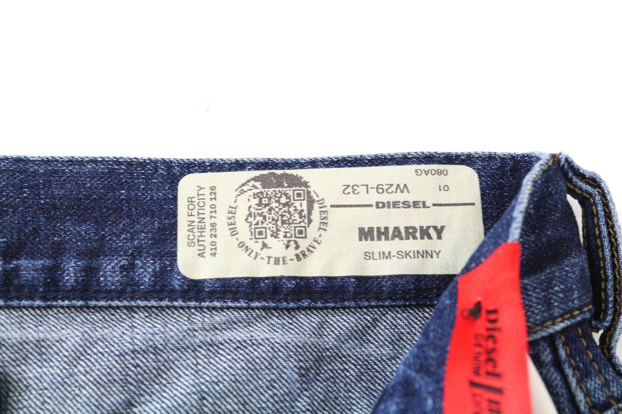 DIESEL Mharky 080AG vyriški džinsai W29/L32 Slim Skinny, dirbtinai sendinti, mėlyni, netempiami 