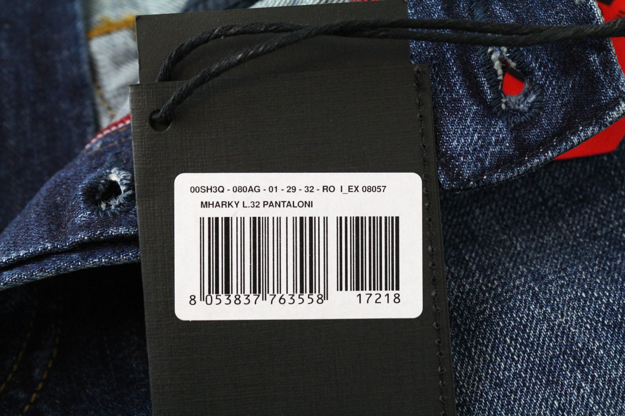 DIESEL Mharky 080AG vyriški džinsai W29/L32 Slim Skinny, dirbtinai sendinti, mėlyni, netempiami 