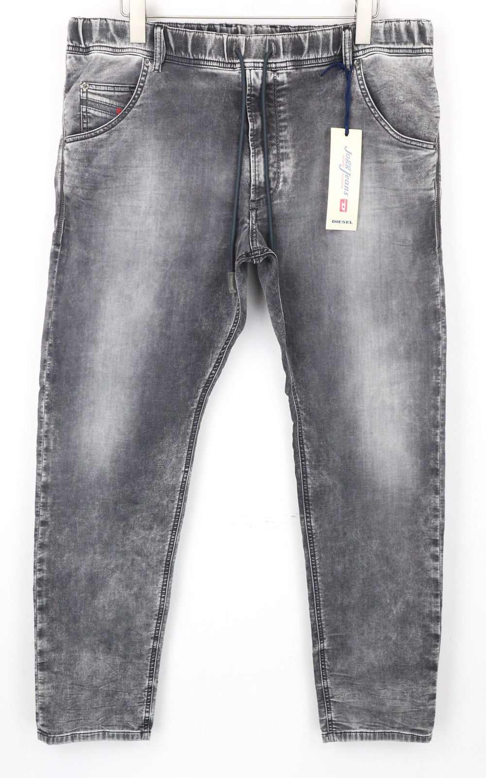DIESEL Krooley-NE 0855B vyriški džinsai W38 pilki, ploni, morkų kirpimo, berniukiški sportiniai kelnės. 
