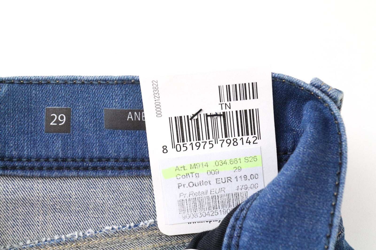 REPLAY Anbass vyriški džinsai W29/L34 vidutinio mėlynumo, ploni, „Hyperflex+“ užtrauktuku, tamprūs, džinsiniai 