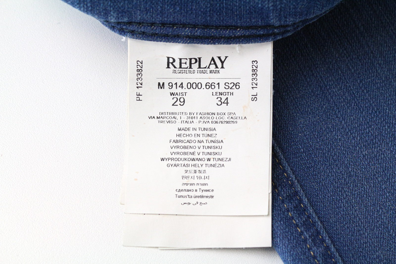 REPLAY Anbass vyriški džinsai W29/L34 vidutinio mėlynumo, ploni, „Hyperflex+“ užtrauktuku, tamprūs, džinsiniai 