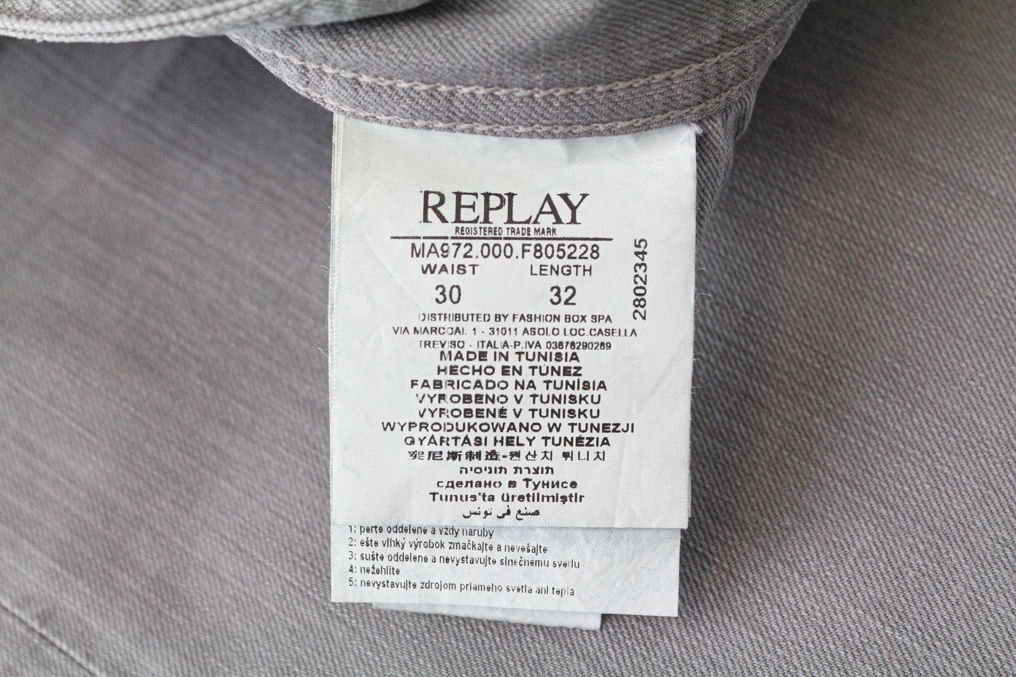 REPLAY Grover vyriški džinsai W30/L32 šviesiai pilki, ploni, tiesūs, tamprūs, džinsinio audinio 