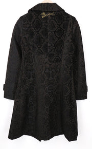 DESIGUAL Etro moteriškas paltas, EU38, vidutinio ilgio, rudas, žakardo, su gyvūnų raštu, dizaineris 