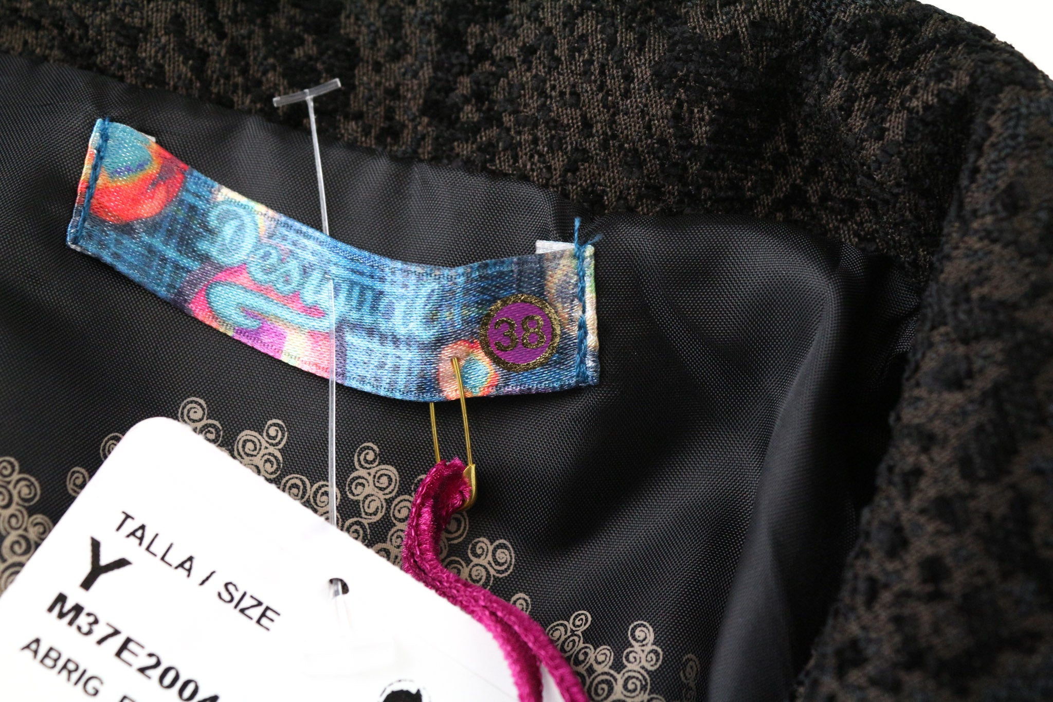 DESIGUAL Etro moteriškas paltas, EU38, vidutinio ilgio, rudas, žakardo, su gyvūnų raštu, dizaineris 