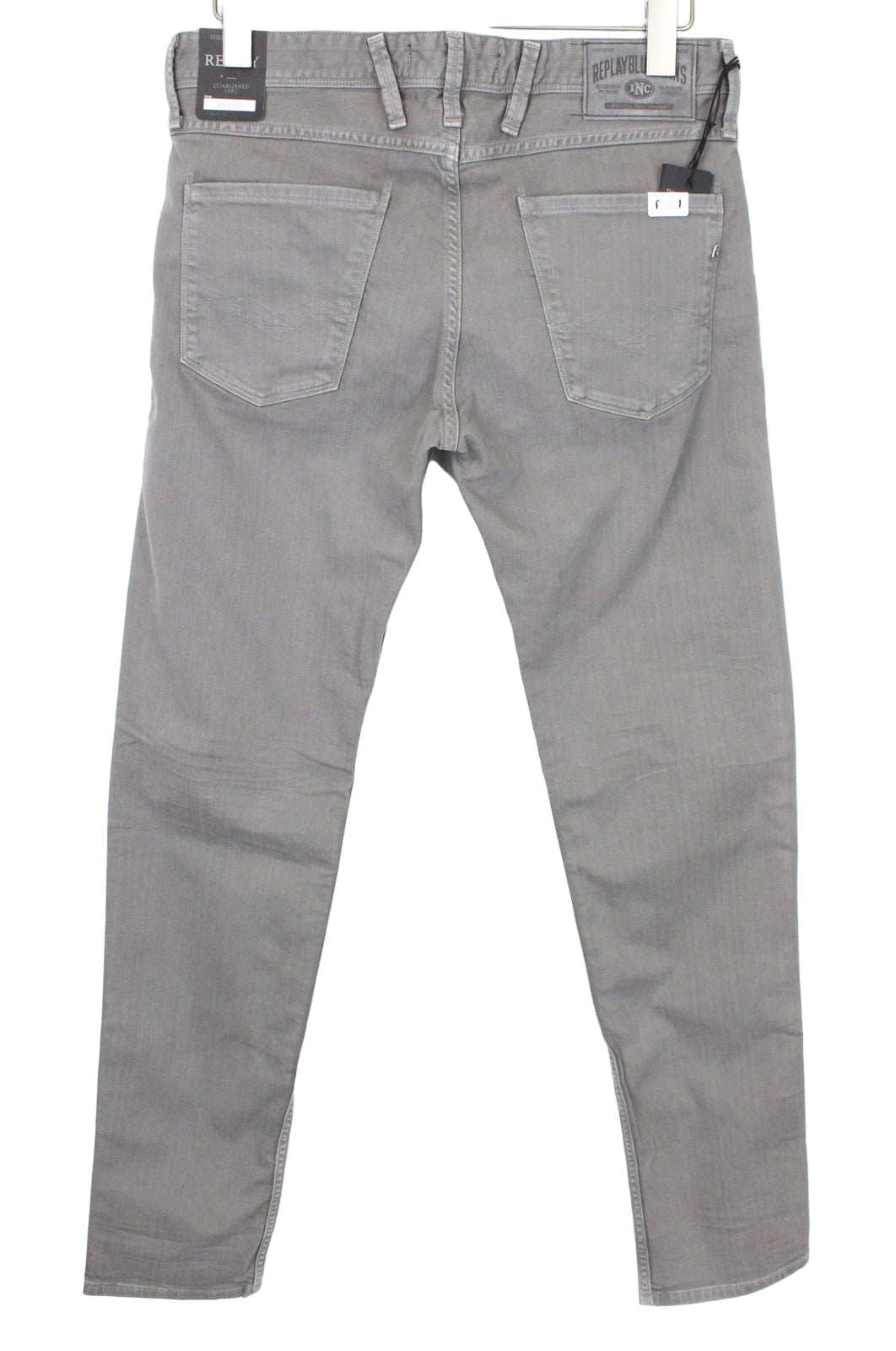 REPLAY Anbass vyriški džinsai W30/L32 vidutinio pilkumo, ploni, klasikinio tamprumo, pilko audinio 