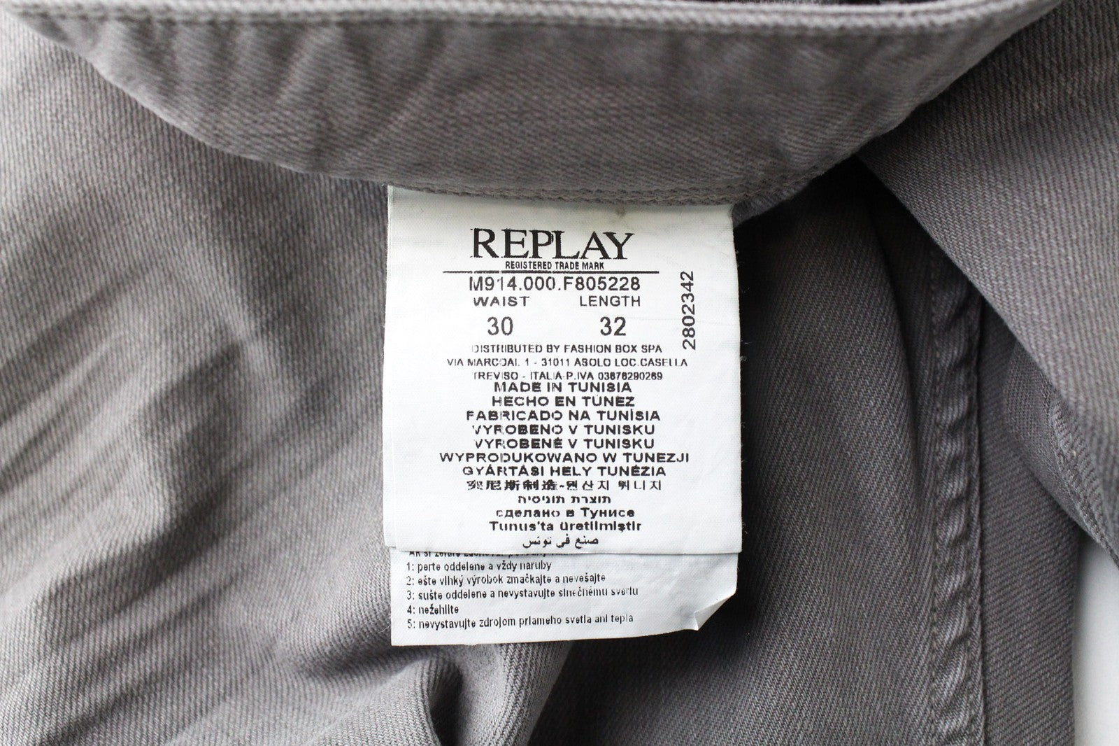 REPLAY Anbass vyriški džinsai W30/L32 vidutinio pilkumo, ploni, klasikinio tamprumo, pilko audinio 