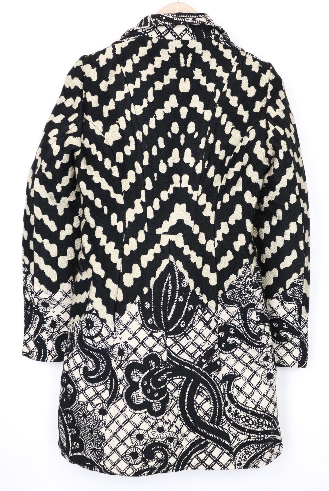 DESIGUAL Kytzia moteriškas paltas, žakardo, juodas, įvairiaspalvis, dizainerio vilnonis paltas, EU38 