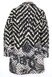 DESIGUAL Kytzia moteriškas paltas, žakardo, juodas, įvairiaspalvis, dizainerio vilnonis paltas, EU38 