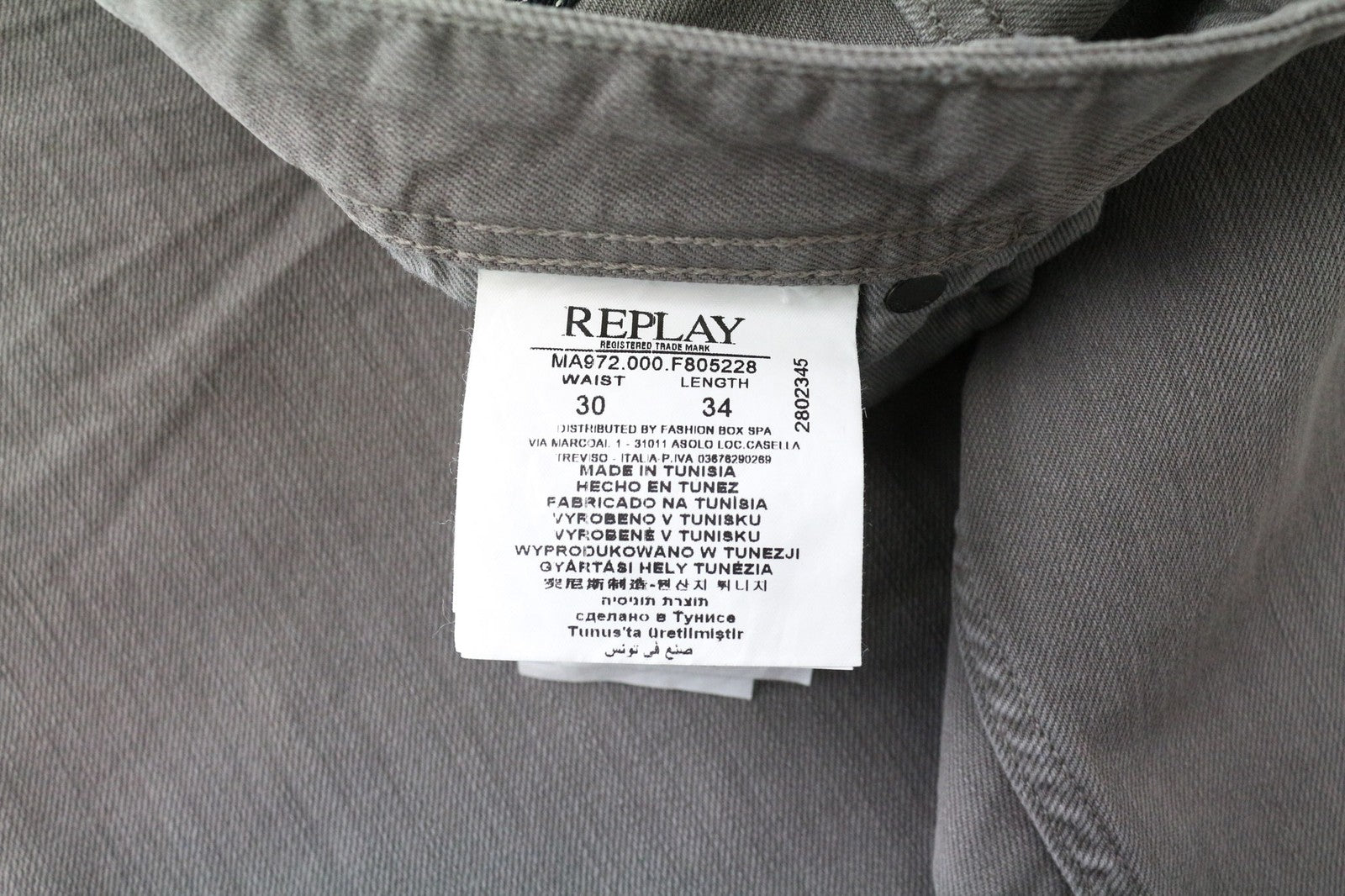 REPLAY Grover vyriški džinsai W30/L34 šviesiai pilki, ploni, tiesaus kirpimo, su sagomis 