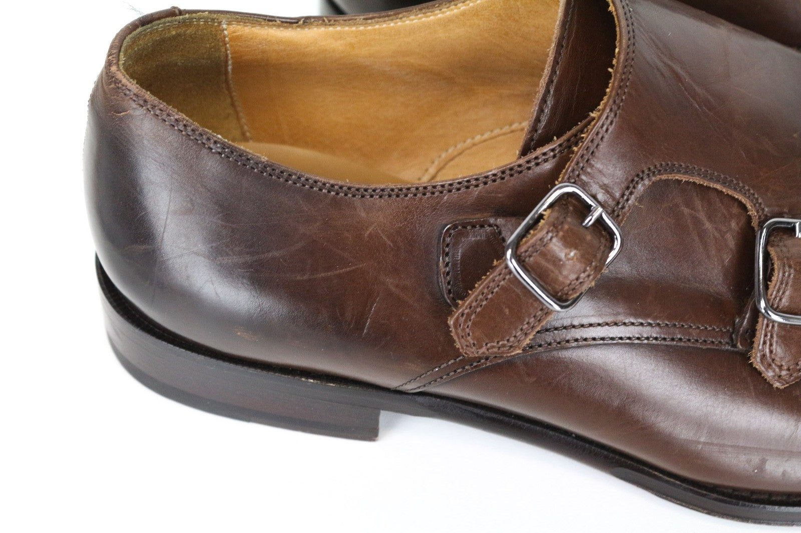 SUITSUPPLY vyriški batai, rudi, 40,5 dydžio, odiniai, klasikiniai, su dviguba dirželiu. 