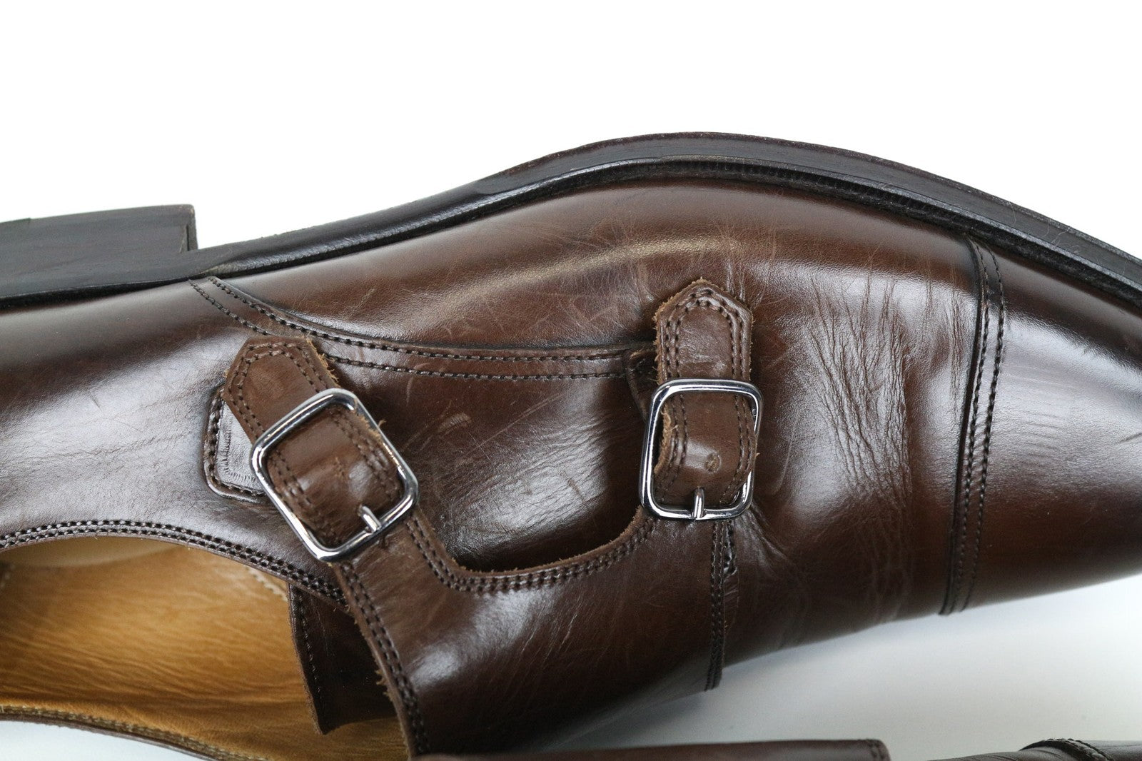 SUITSUPPLY vyriški batai, rudi, 40,5 dydžio, odiniai, klasikiniai, su dviguba dirželiu. 