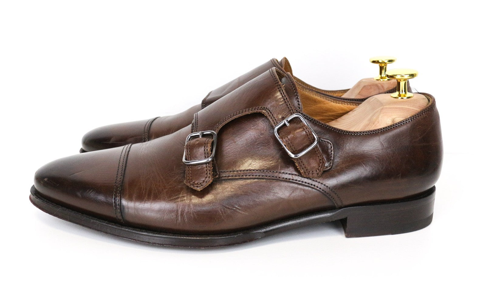SUITSUPPLY vyriški batai, rudi, 40,5 dydžio, odiniai, klasikiniai, su dviguba dirželiu. 