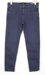 REPLAY Anbass vyriški džinsai W30/L34 violetiniai, ploni, klasikinio tamprumo, džinsinio audinio, su užtrauktuku, laisvo kirpimo 