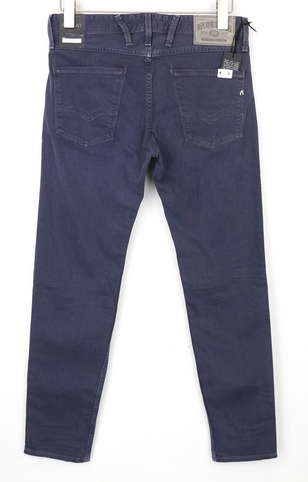 REPLAY Anbass vyriški džinsai W30/L34 violetiniai, ploni, klasikinio tamprumo, džinsinio audinio, su užtrauktuku, laisvo kirpimo 