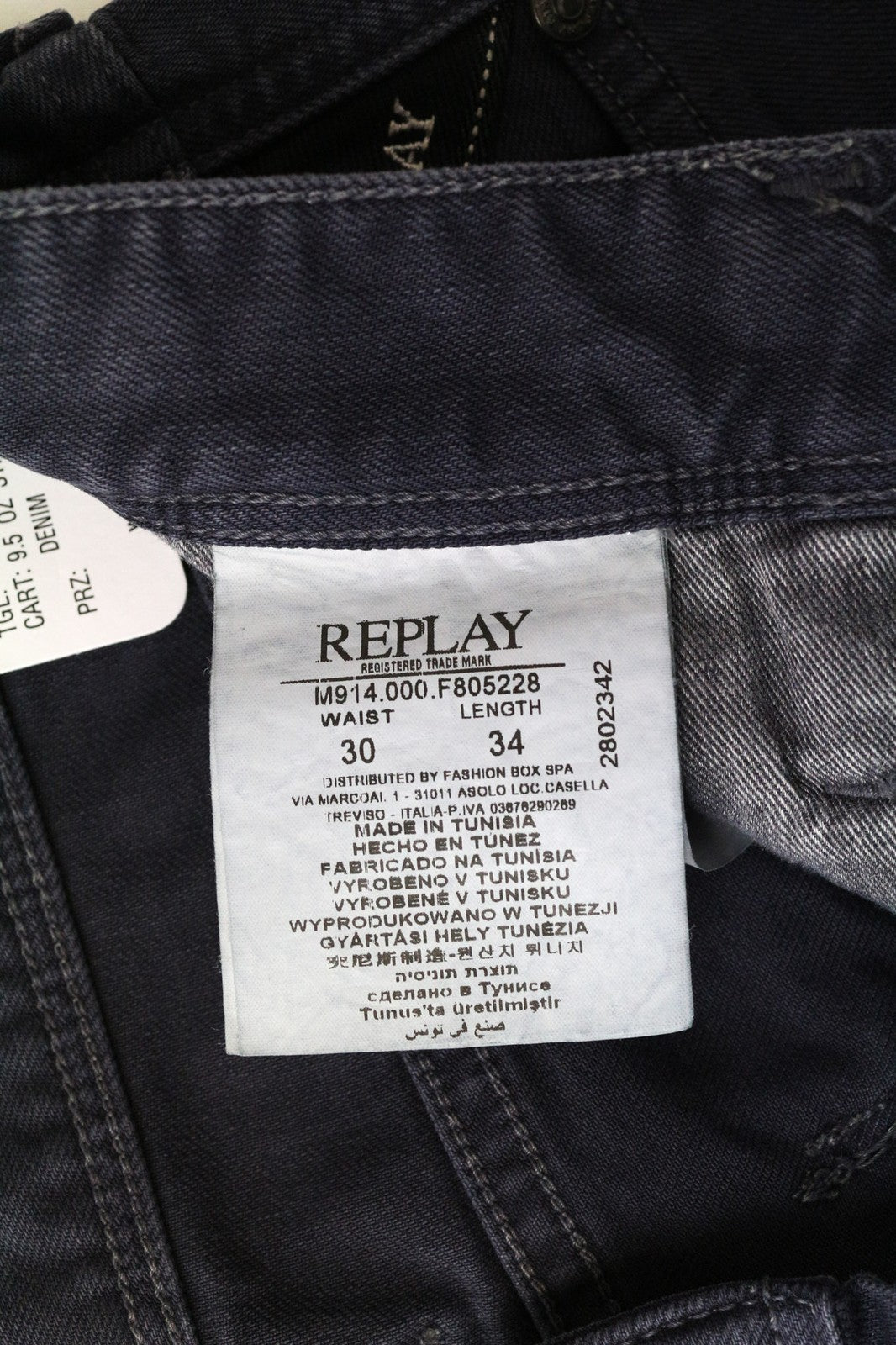 REPLAY Anbass vyriški džinsai W30/L34 violetiniai, ploni, klasikinio tamprumo, džinsinio audinio, su užtrauktuku, laisvo kirpimo 