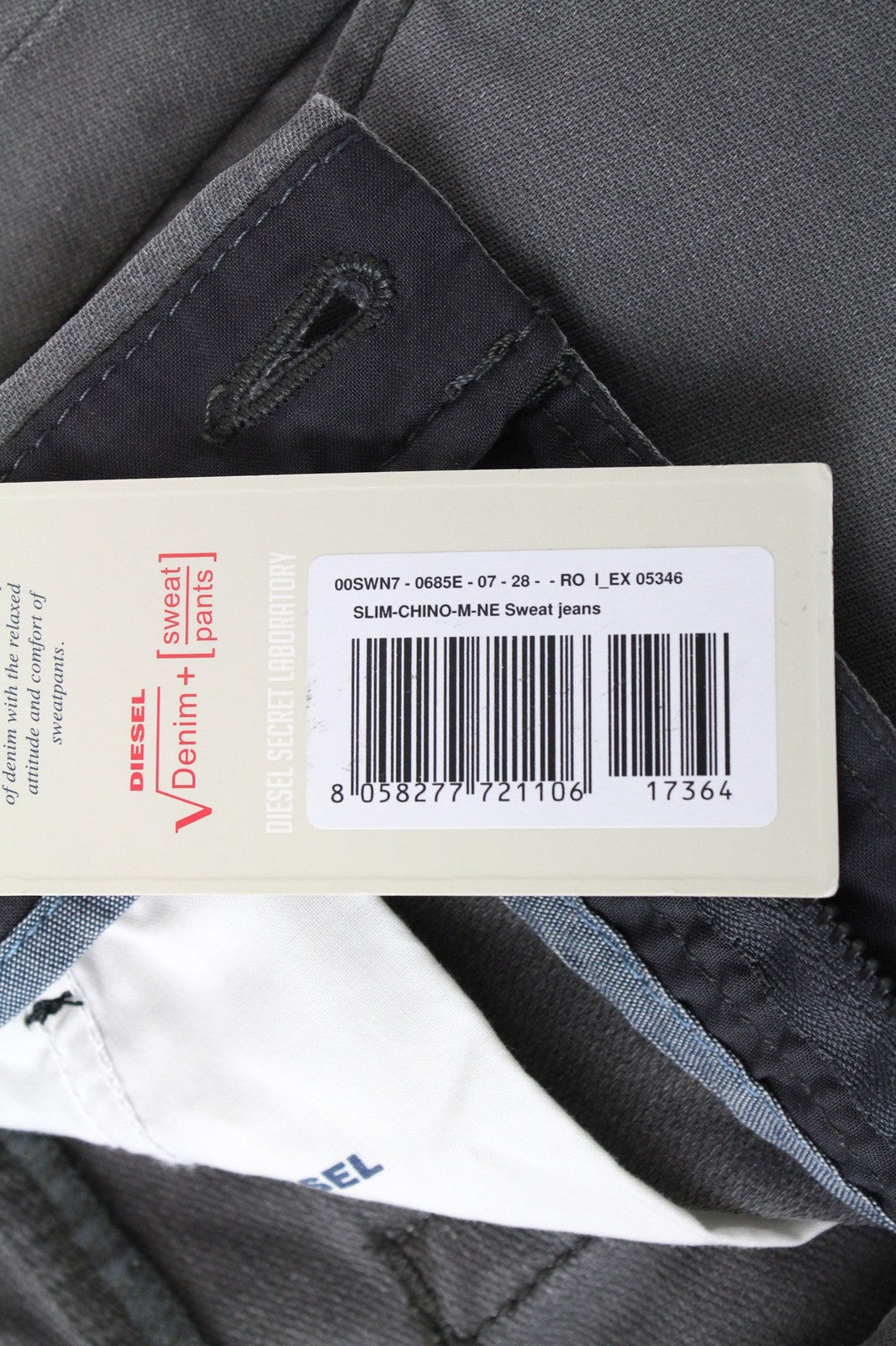 DIESEL Slim-Chino-M-NE 0685E vyriškos W28 sportinės jogg kelnės su plonu kirpimu, pilkos, tamprios 