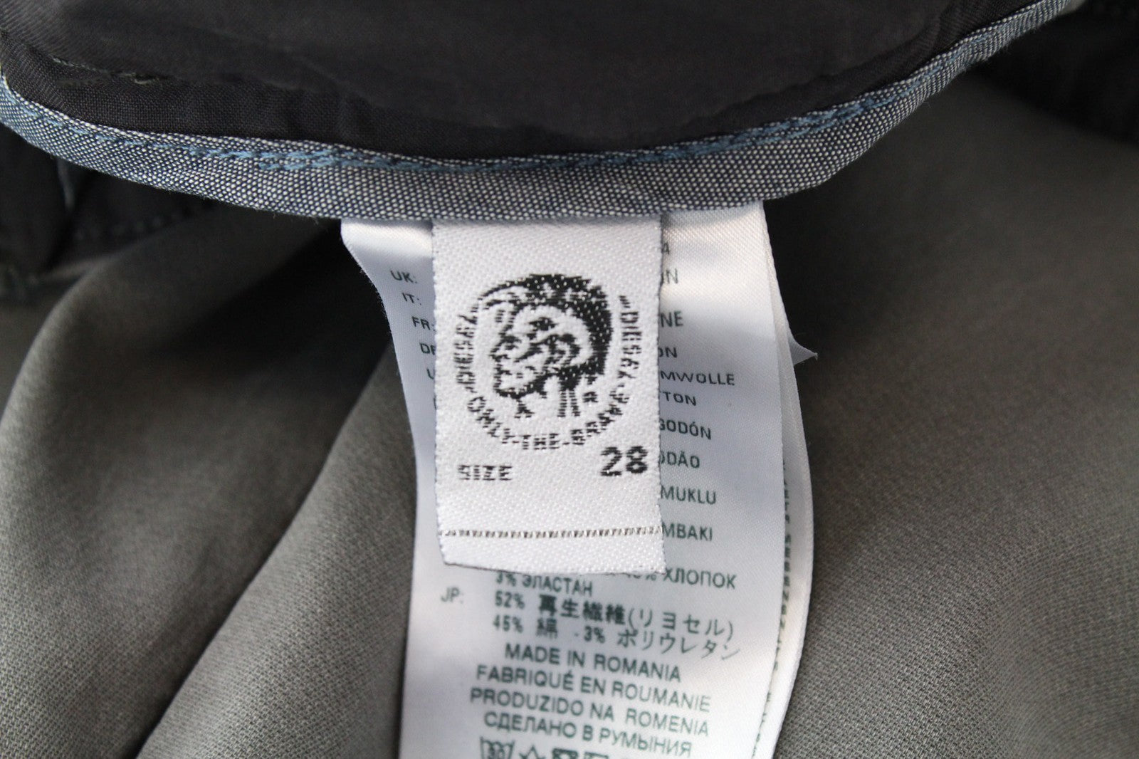 DIESEL Slim-Chino-M-NE 0685E vyriškos W28 sportinės jogg kelnės su plonu kirpimu, pilkos, tamprios 