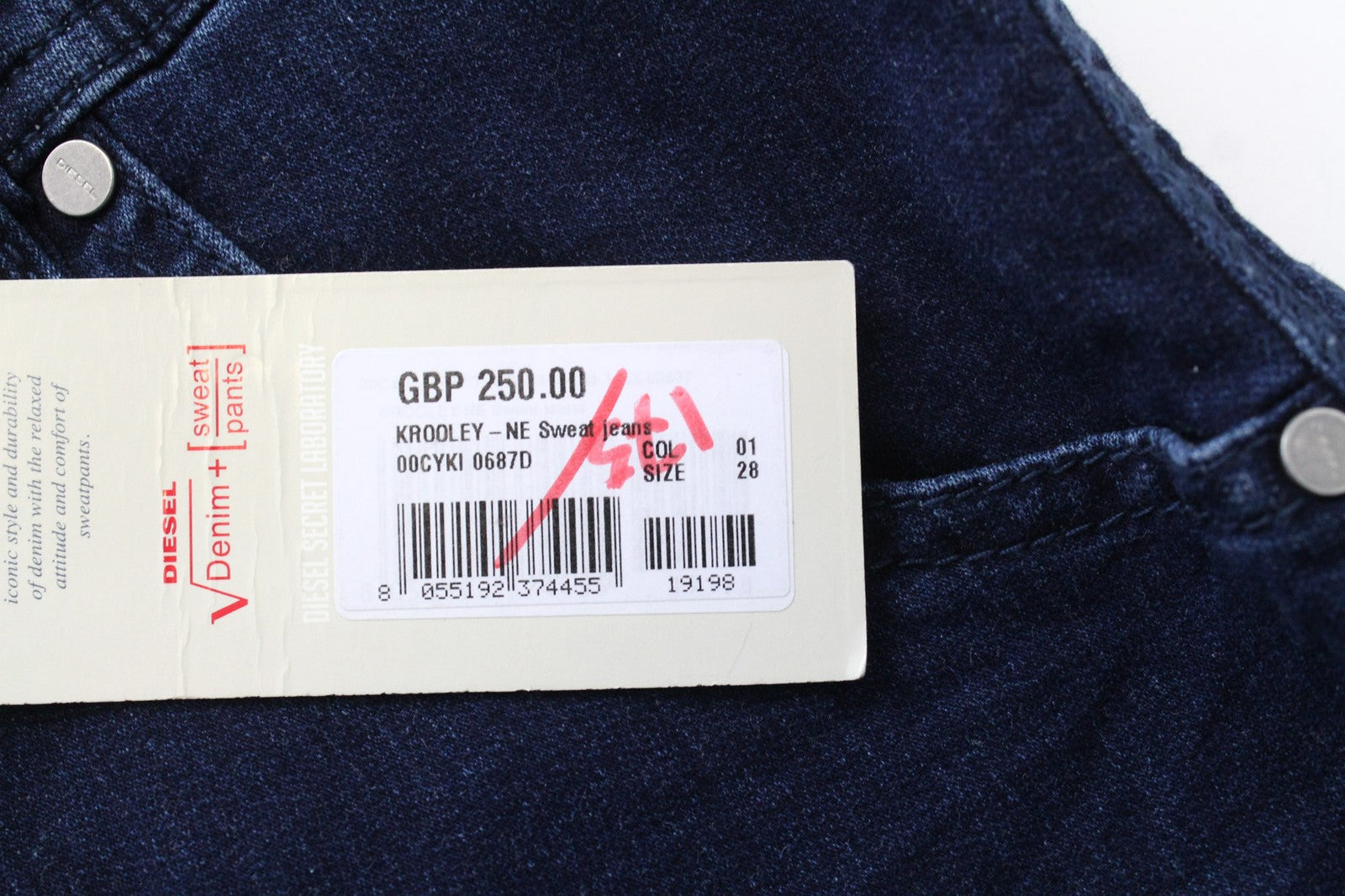 DIESEL Krooley-NE 0687D Men's W28 Jogg Sweat Blue Wash Slim Fit Cotton Stretch