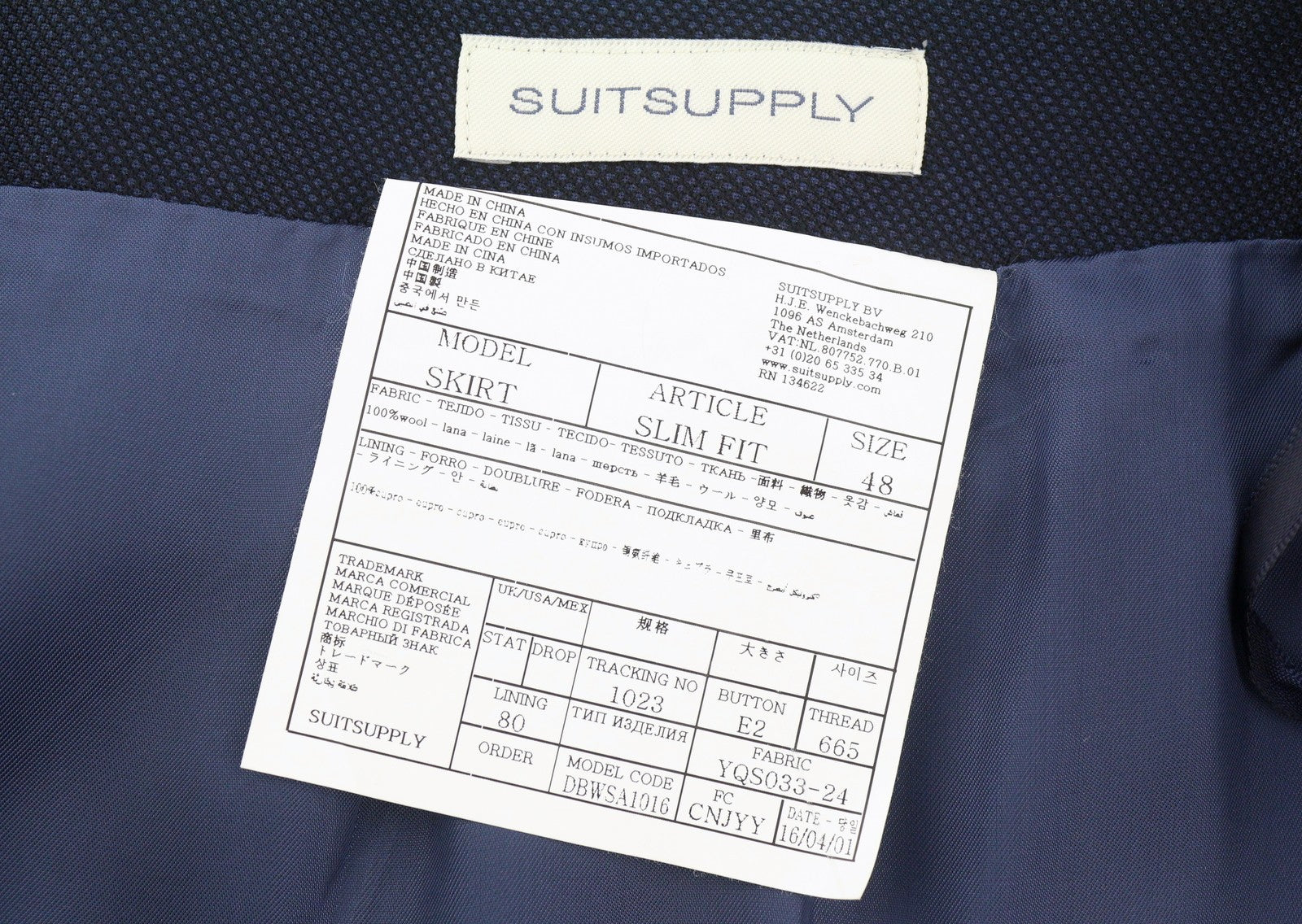 SUITSUPPLY moteriškas sijonas W32 tamsiai mėlynas vilnonis raštuotas pamušalas pieštuko formos iki kelių 