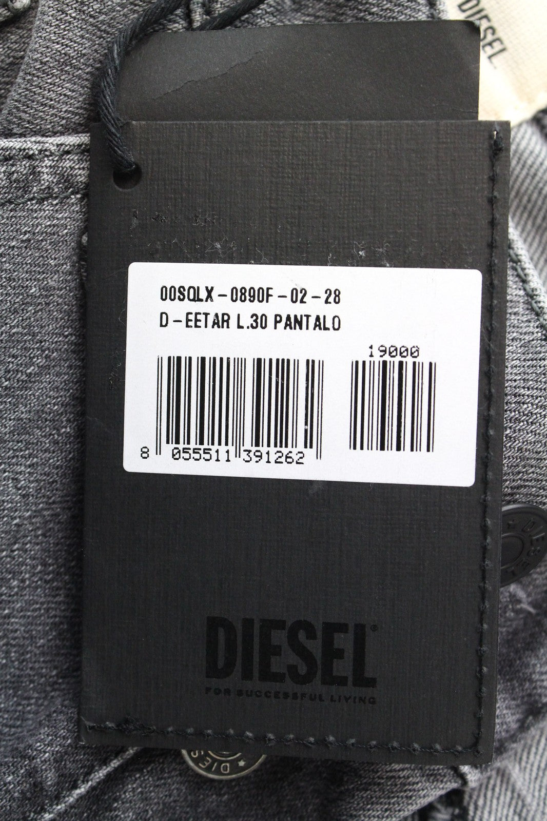 DIESEL D-Eetar 0890F vyriški W28/L30 džinsai su plėšytomis juostelėmis, pilki, tamprūs, siaurėjantys medvilniniai džinsai 
