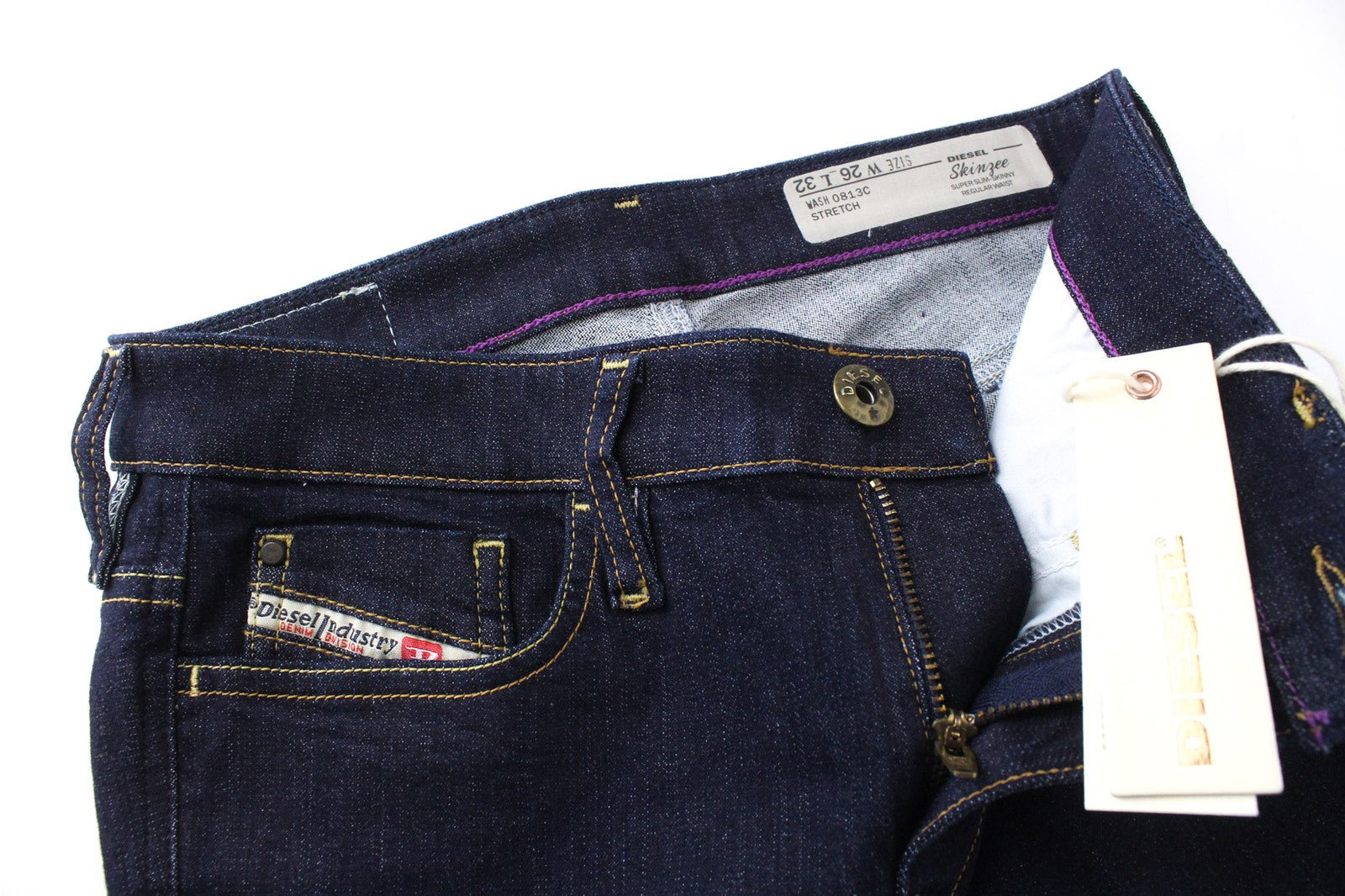 DIESEL Skinzee 0813C moteriški W26/L32 džinsai, itin ploni, tamprūs, mėlyni, aptempti, medvilniniai 