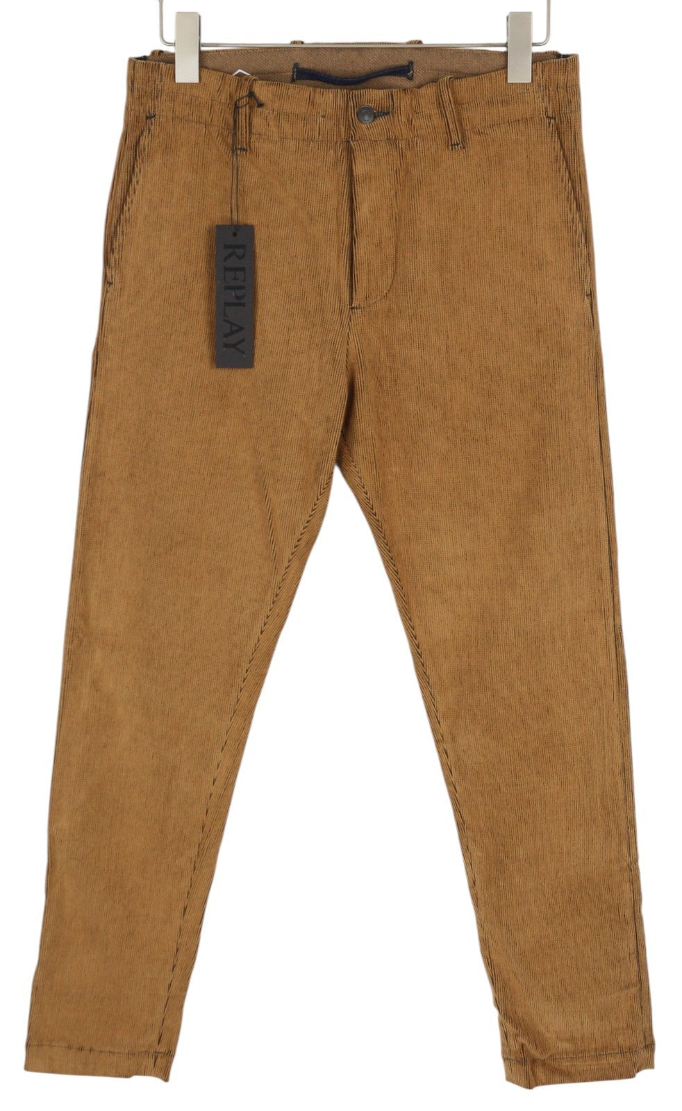 REPLAY M9735 vyriškos kelnės W30/L30 rudos velveto plonos kelnės su sagomis laisvalaikio stiliaus 