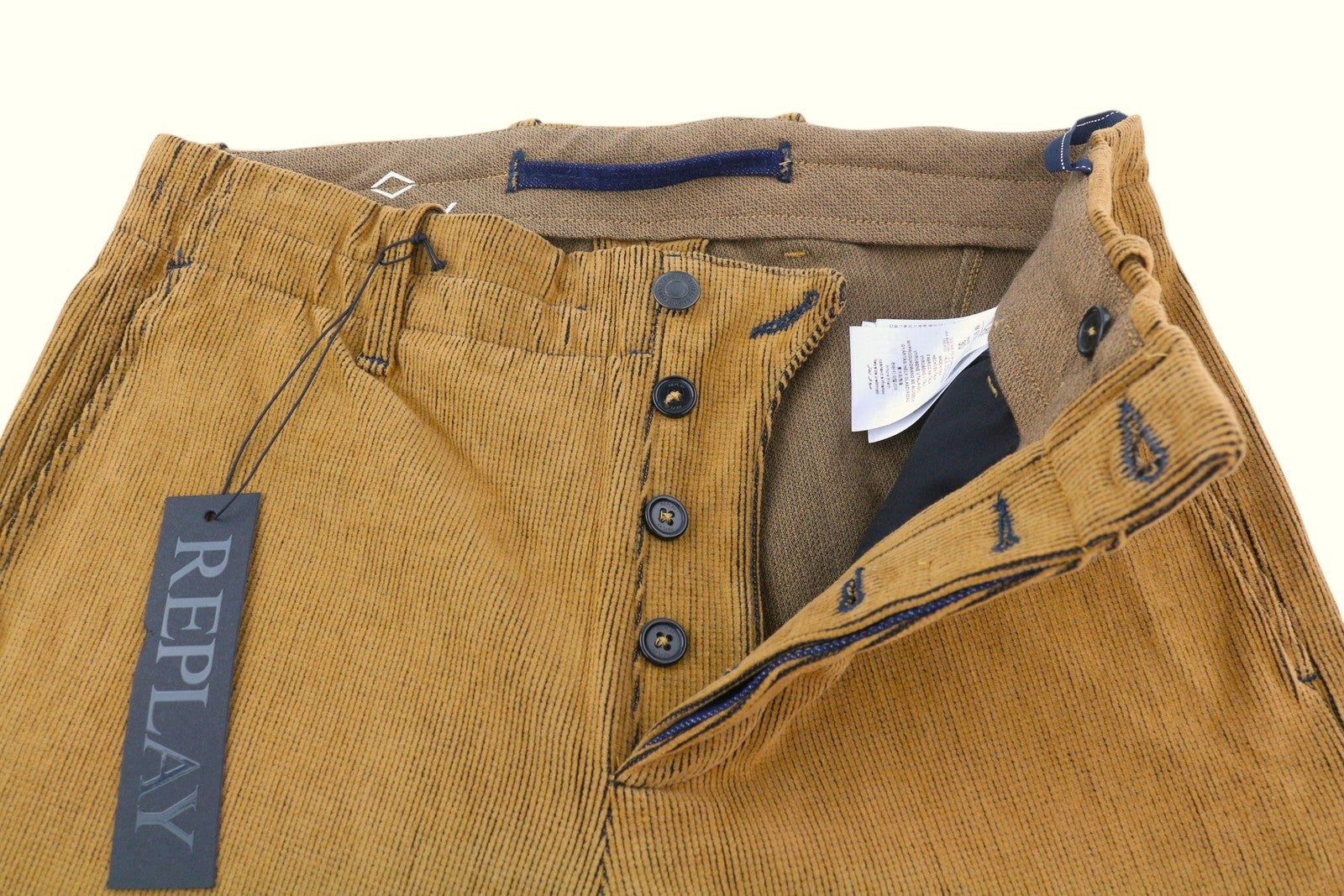 REPLAY M9735 vyriškos kelnės W30/L30 rudos velveto plonos kelnės su sagomis laisvalaikio stiliaus 