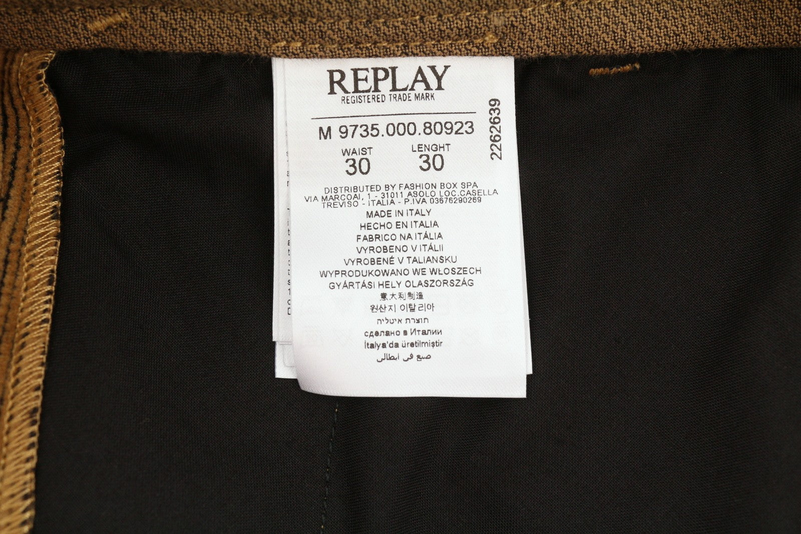 REPLAY M9735 vyriškos kelnės W30/L30 rudos velveto plonos kelnės su sagomis laisvalaikio stiliaus 