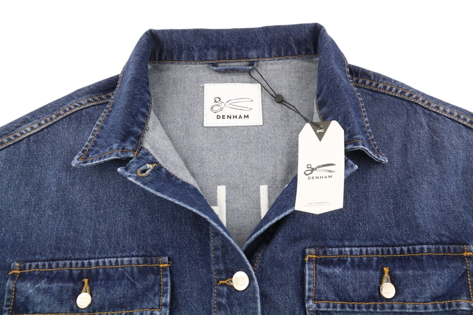 DENHAM Century Trucker moteriškas švarkas M, džinso mėlyna, skalbta, didelė, sagomis užsegama 
