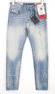 DIESEL D-Strukt 081AP vyriški W29/L32 džinsai su apnašomis, siaurėjančiu kirpimu, tamprūs, mėlyni 